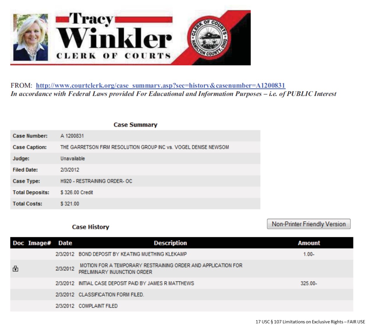 Garretson vs Newsome DOCKET